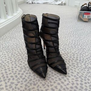 Jimmy Choo Black Mesh Strappy Heeled Boots
